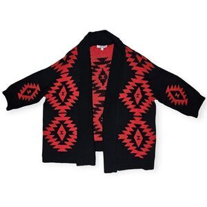 Super Lime Red and Black Southwestern Aztec Knit‎ Cardigan Women's M/L